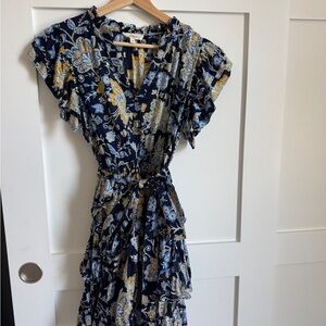 Elan Navy and Gold Floral Mini Dress